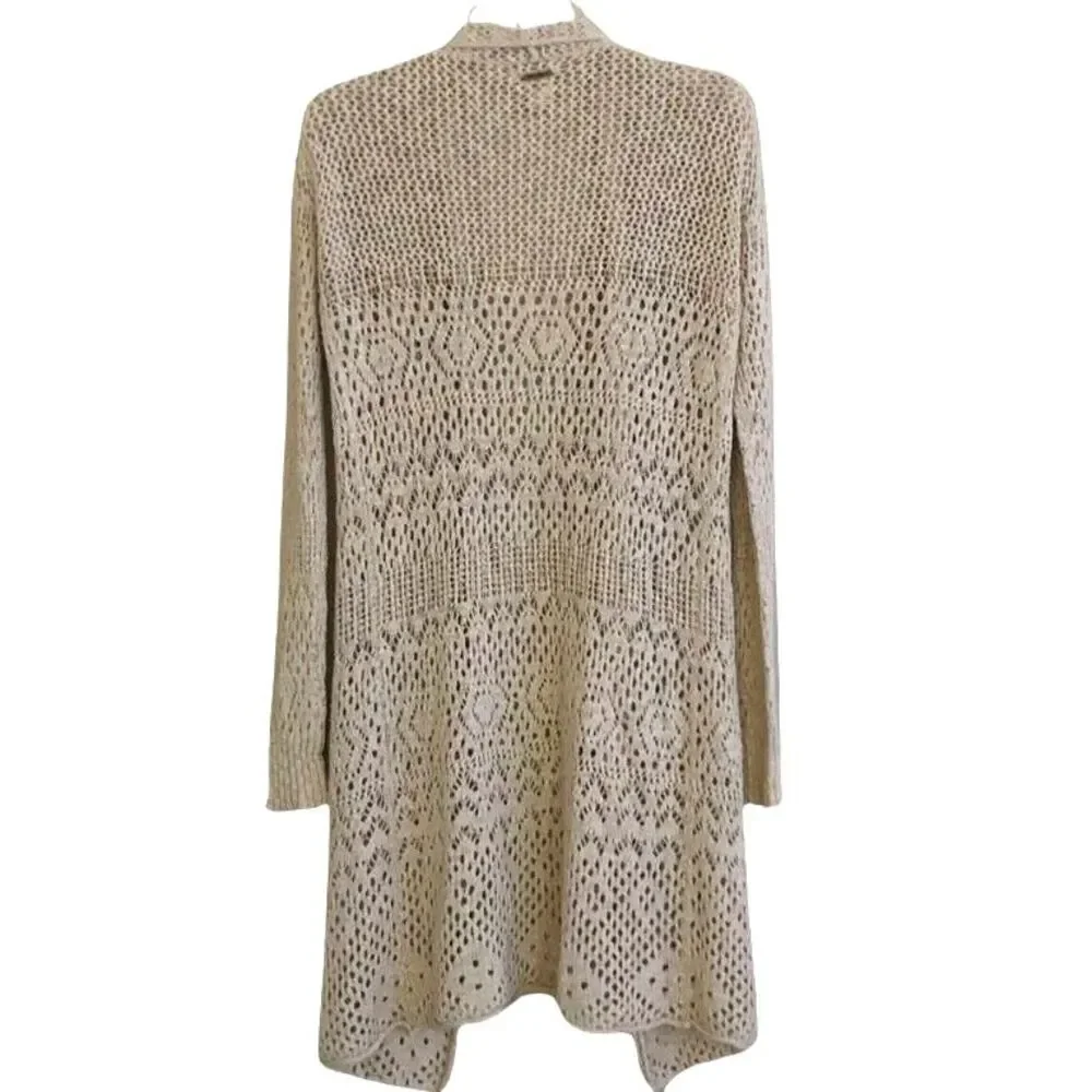 Billabong Crochet Duster Cardigan Womens Size S Cream Boho Festival Sweater